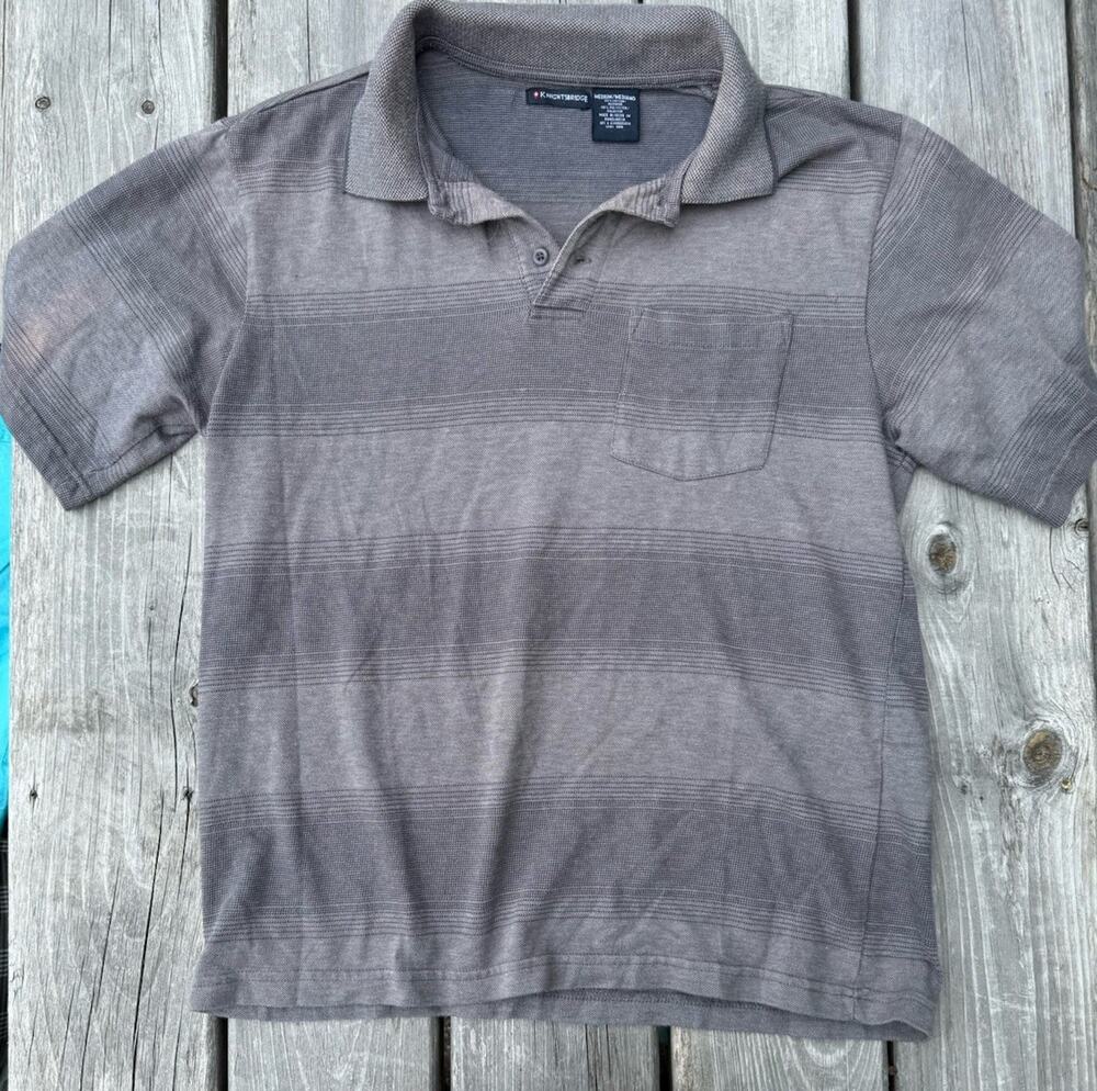 Knightsbridge Men's Gray Striped Collared Polo Shirt Short Sleeve Knit M